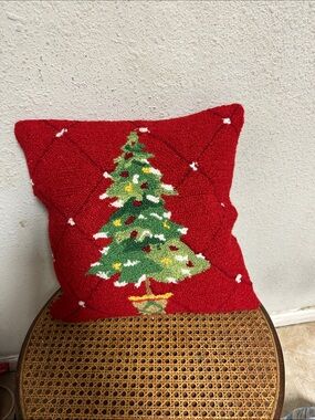 Festive Red Christmas Tree Holiday Throw Pillow